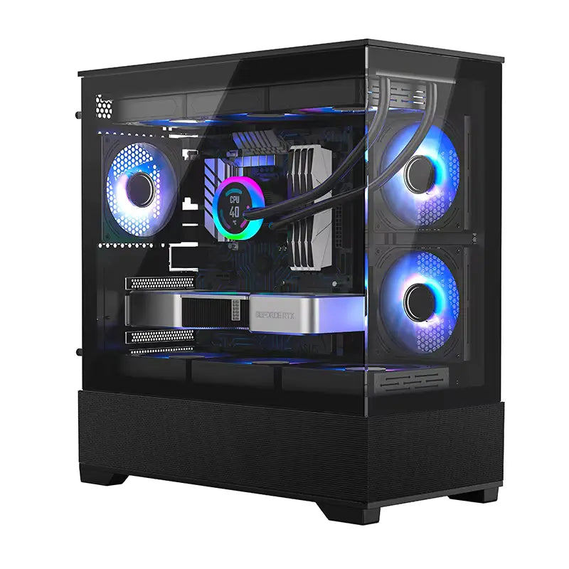 Full Tower ATX/Micro-ATX Gaming PC Desktop Computer Case Black with Side Tempered Glass Panels with 3 RGB Fan Support Full Tower ATX/Micro-ATX Gaming PC Desktop Computer Case Black with Side Tempered Glass Panels with 3 RGB Fan Support